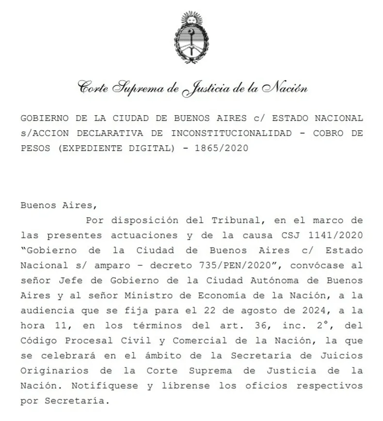 Coparticipación: la Corte Suprema citó a Jorge Macri y Luis Caputo para una nueva audiencia de conciliación