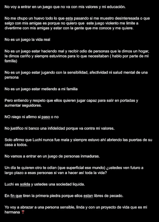 El descargo de Lucía de Gran Hermano tras ser acusada de ser la tercera en discordia entre Florencia y Nicolás