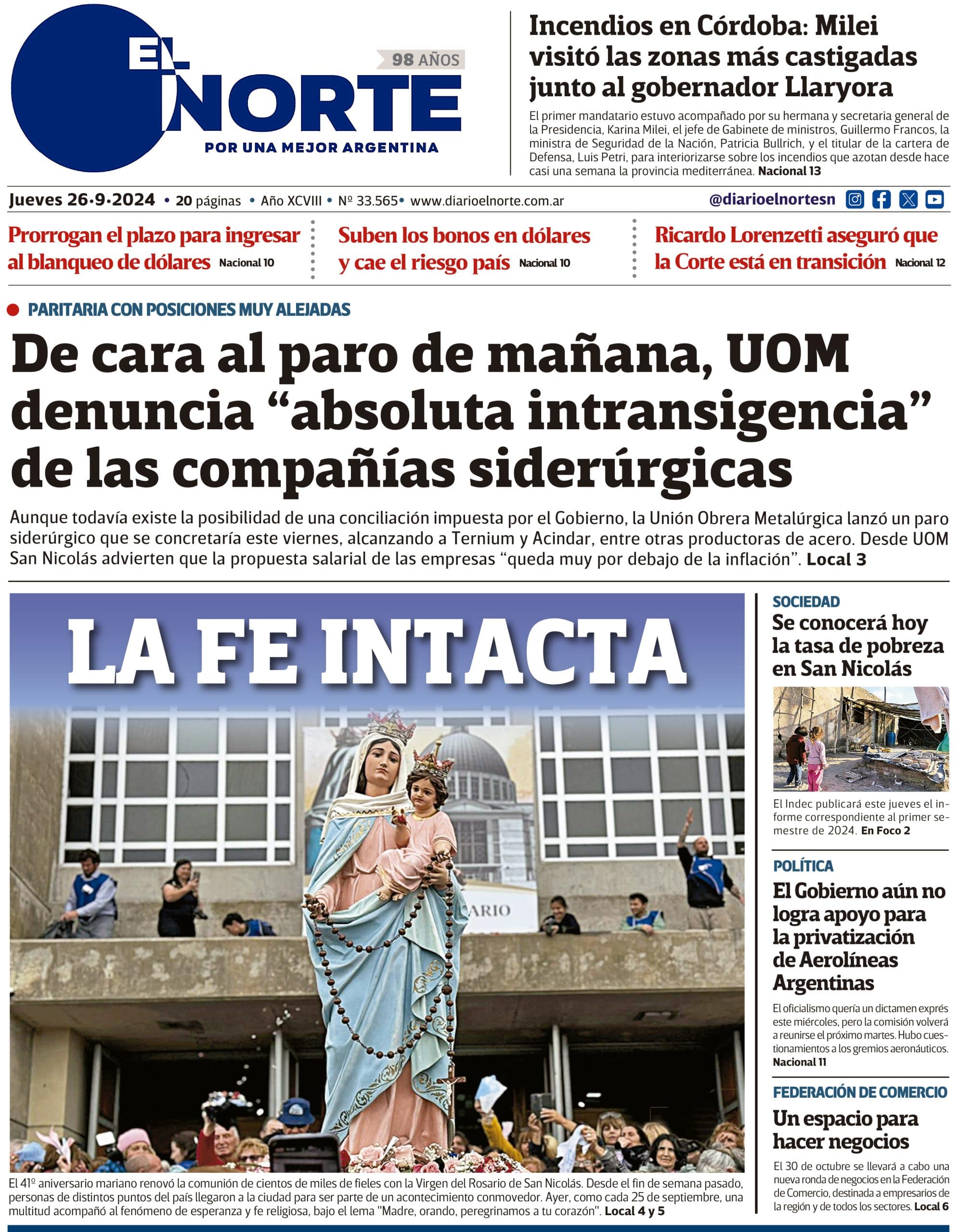 Diario EL NORTE –edición digital- jueves 26 de septiembre 2024 | Diario ...