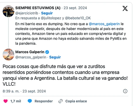 Una audaz jugada de Amazon pone en jaque a Mercado Libre y Galperin ya tuvo un cruce en las redes