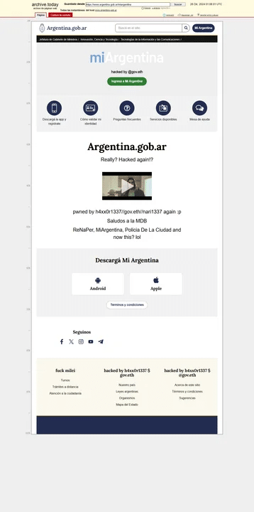 Hackearon Mi Argentina, la página del gobierno de Javier Milei