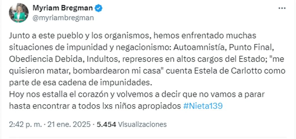 Dirigentes y partidos políticos celebraron la recuperación de la nieta 139 por parte de Abuelas de Plaza de Mayo