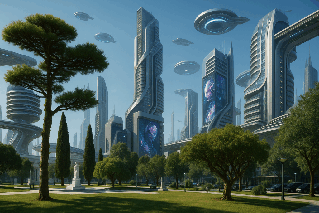 Estructuras gigantes y ambiente autosustentable: así sería San Nicolás en 100 años, según la inteligencia artificial