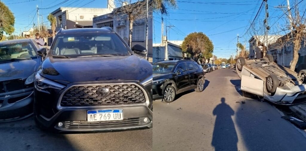 Siniestro vial en Roca al 300: un automóvil terminó dado vuelta tras colisionar contra otro 