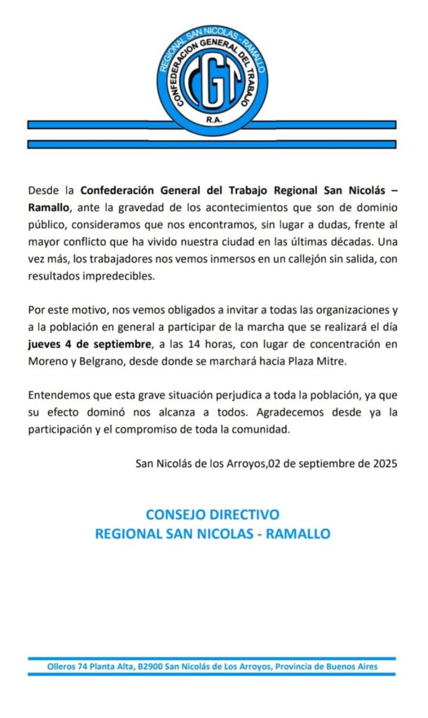 La CGT Regional se suma a la marcha de trabajadores de la UOM