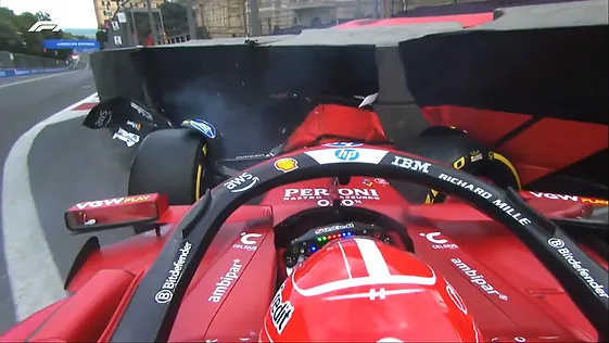 leclerc chocó en bakú ferrari