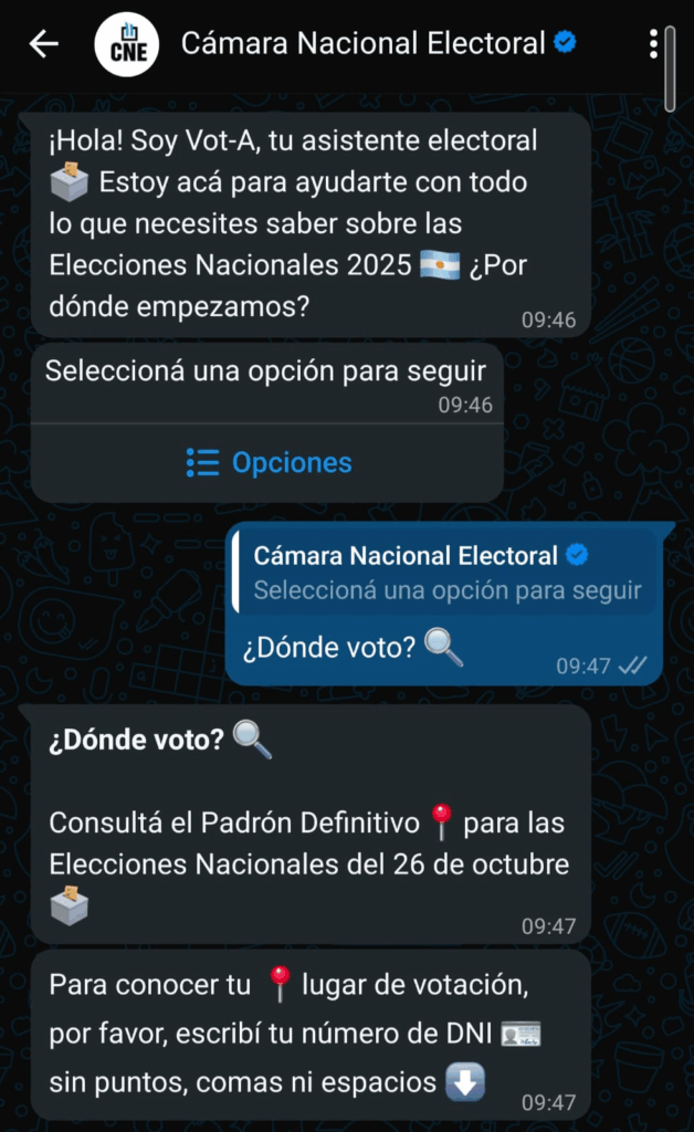 consultar el padrón electoral por whatsapp cámara nacional electoral