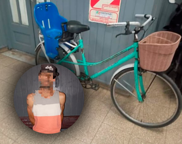 Aprehendieron a un hombre que robó una bicicleta con silla de bebé en el centro