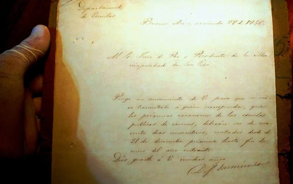 San Pedro: hallaron una carta inédita que Sarmiento escribió en 1856