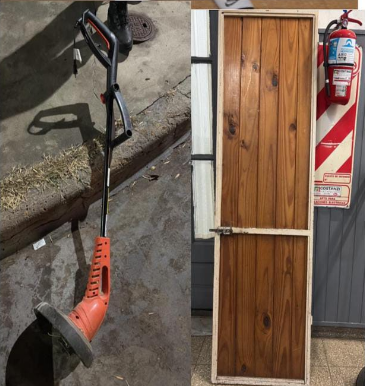 robo máquina bordeadora puerta vivienda