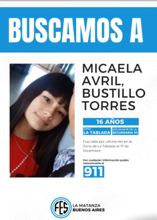 adolescente desaparecida la tablada  micaela avril bustillo torres