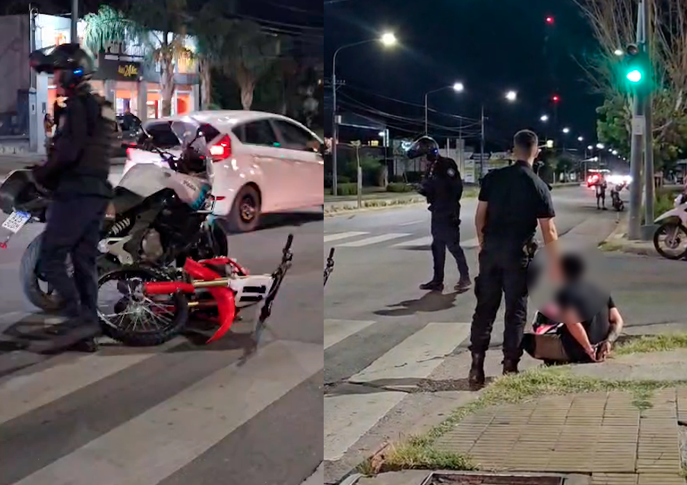 Persecución en Av. Savio: un motociclista escapaba de la policía, perdió el control, cayó y fue aprehendido
