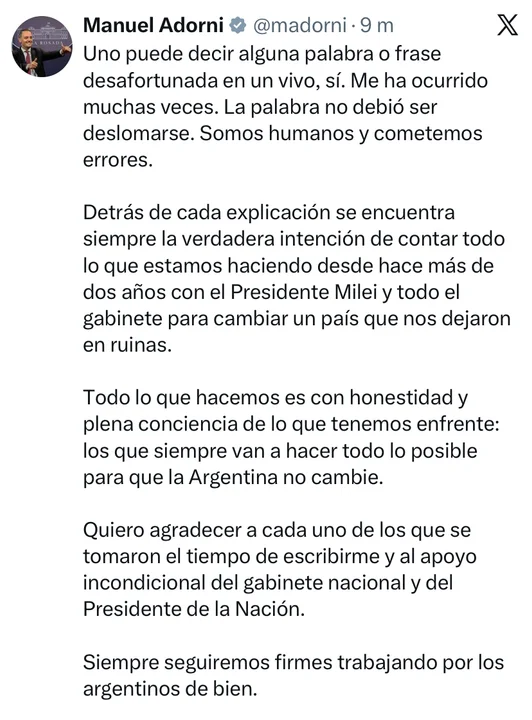 Manuel Adorni habló sobre la polémica del viaje con su pareja a Nueva York: “Somos humanos y cometemos errores”