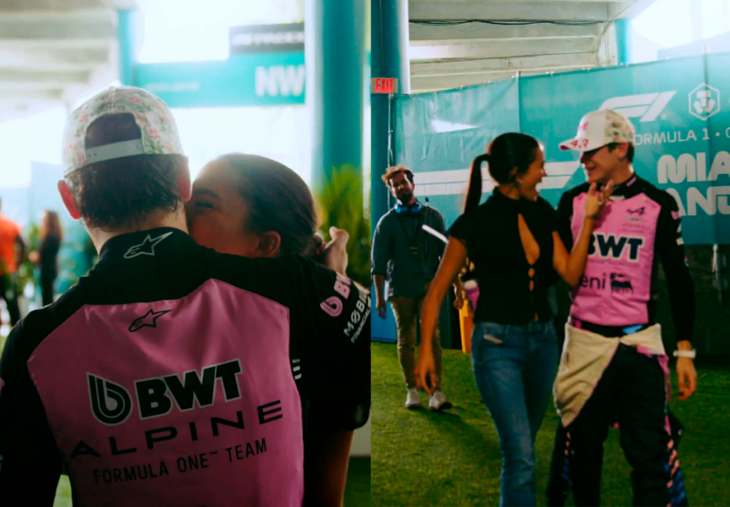 El beso de Franco Colapinto y Maia Reficco tras la clasificación del Sprint en el GP de Miami
