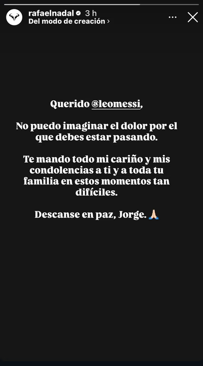 El mensaje de Rafael Nadal a Lionel Messi tras la muerte de su padre